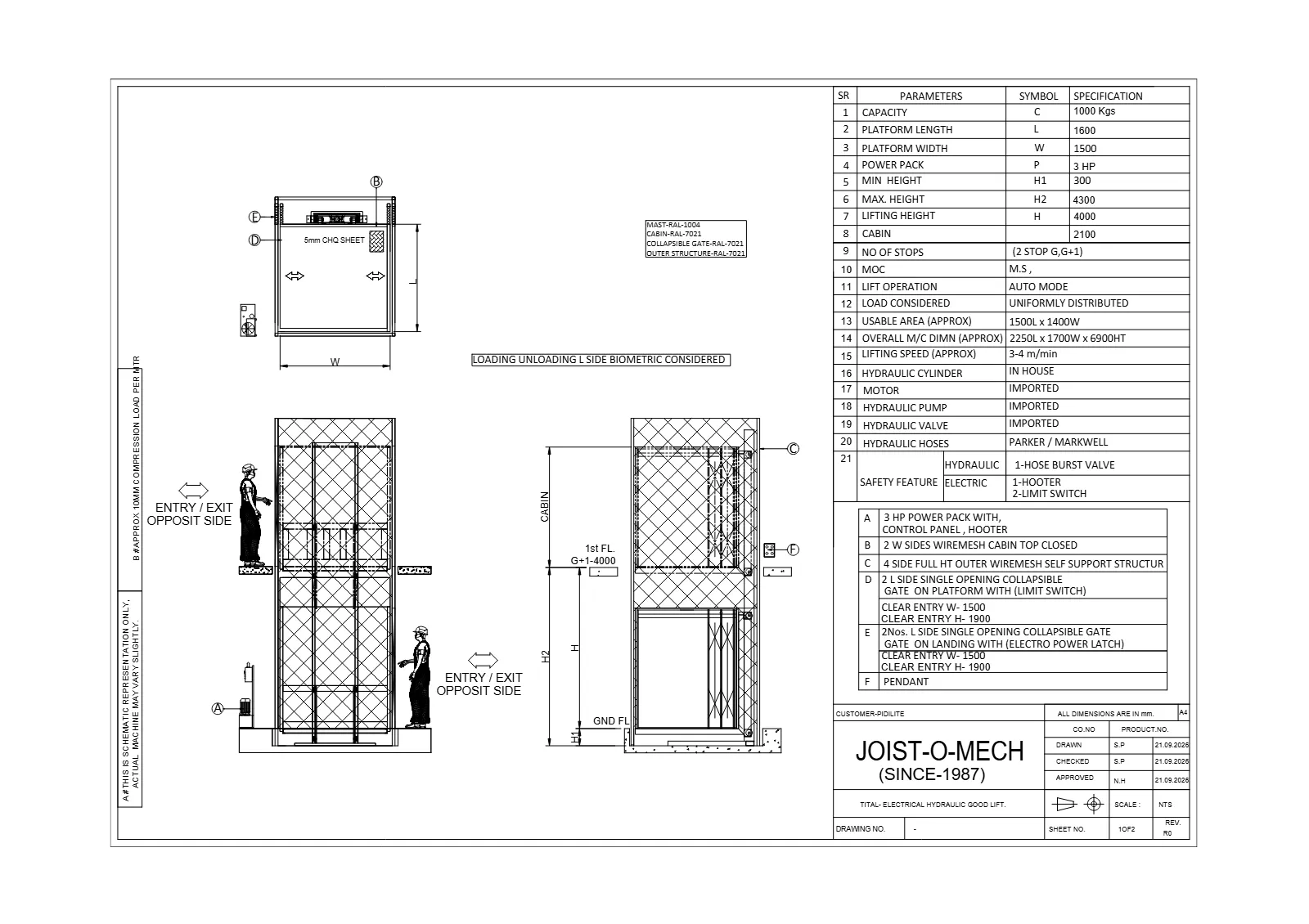 Electrical Hydraulic Goods Lift GA Drawing