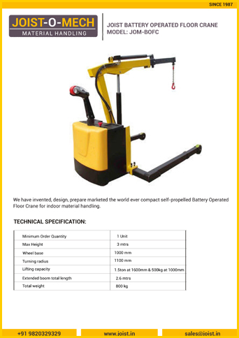 Battery Operated Floor Crane